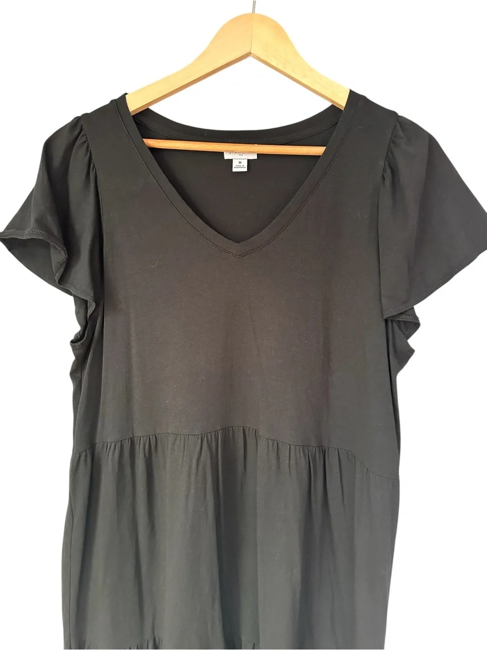 J. Crew Black Tiered Cotton T-Shirt Midi Dress, Size Medium — New Without Tags